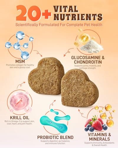 PAWAURA 24-in-1 Multivitamin Dog Supplement, 150 Soft Chews – Glucosamine & Chondroitin for Joint Support, Probiotics for Gut Health, Omega Fish Oil for Skin & Coat, Daily Dog Vitamins - Thumbnail 2