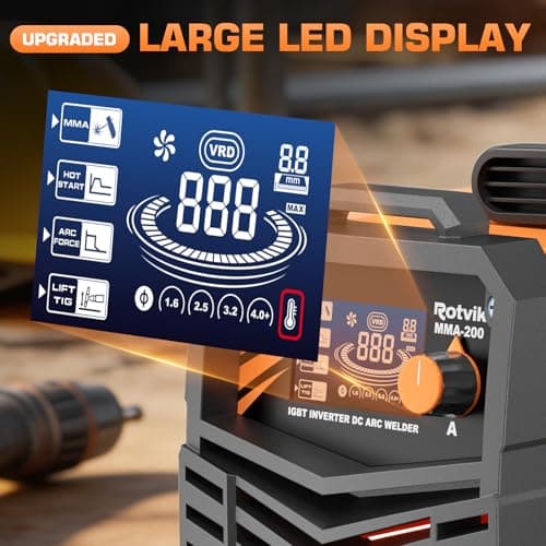 Rotvik 200Amp Stick Welder-Large LED Display, 110V/220V Dual Voltage Portable MMA Welder Machine with Hot Start, Arc force and Anti-Stick, Lift TIG Torch & 220V Adapter, 20PCS Rods Stick Welder - Thumbnail 3