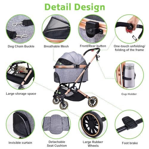 Dog Stroller for Dogs - 3 in 1 Pet Stroller with Detachable Storage Basket 4 All-Terrain Rubber Wheels Pull Rod Durable Travel Carrier for Max 45 lbs Medium Dogs 2 Small Cats - Thumbnail 6