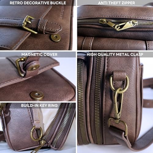 buyborgood Women‘s Anti Theft RFID Blocking Small Vegan Leather Crossbody Bag Travel Purse With Built In Wallet Messenger Bag, Vintage Dark Brown - Thumbnail 6