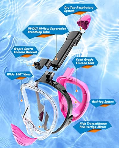 QingSong Full Face Snorkel Mask for Adults, Snorkeling Gear with Camera Mount, 180 Degree Panoramic View Snorkel Set Anti-Fog Anti-Leak - Thumbnail 5