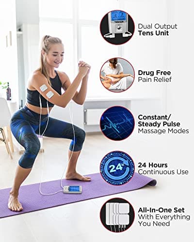 TENKER TENS Unit Muscle Stimulator, 24 Modes EMS Machine for Pain Relief Therapy/Pain Management, Rechargeable Electronic Pulse Massager with 2"x2" and 2"x4" Electrode Pads (Silver) - Thumbnail 3