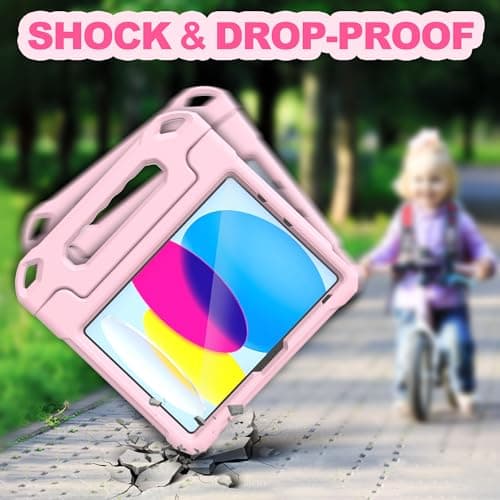 YIHE Kids Case for iPad (A16) 11th Generation 11 Inch 2025 & iPad 10th Generation 10.9 inch 2022, with Built-in Screen Protector and Handle Stand, Full Body Shockproof Protective Cover, LightPink - Thumbnail 5