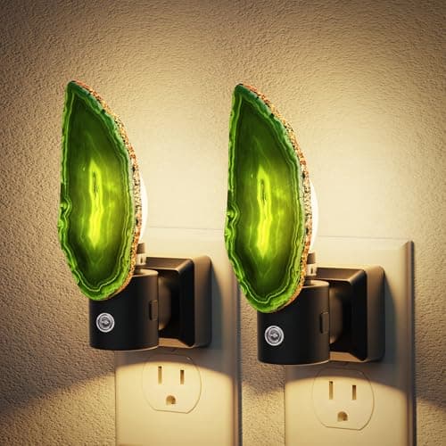 JandCase Night Lights Plug into Wall, Agate Night Light, 2 Pack Dimmable Night Light Aesthetic Crystal, Dusk to Dawn Sensor，Healing Stone Agate Decorative Nightlight for Home Living Room - Image 1