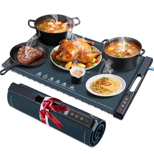 Food Warming Tray,10-Second Fast Heating,7 Temperature Settings with Timer & Overheat Protection.Warming Trays for buffets Party & Daily Use, Flexible Storage,Keeps Food Warmers and Fresh (Dark Blue) - Image 1