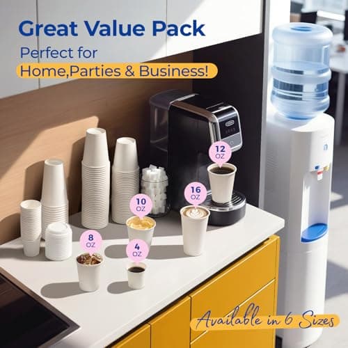 Fit Meal Prep 100 Pack 8 oz Disposable Coffee Cups with Lids, Premium Paper To Go Cups for Hot/Cold Beverages, Leak Proof Travel Cups for Cold/Hot Beverage, Office (White Lids) - Thumbnail 6