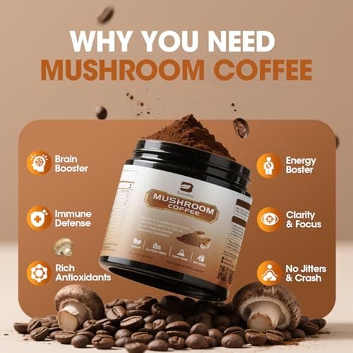 2Pack Mushroom Coffee - Lions Mane Mushroom Powder Arabica Instant Coffee with Lion's Mane, Reishi, Chaga, Cordyceps and Turkey Tail - Mushroom Coffe Alternative Support Immune & Focus, Brain Booster - Thumbnail 3