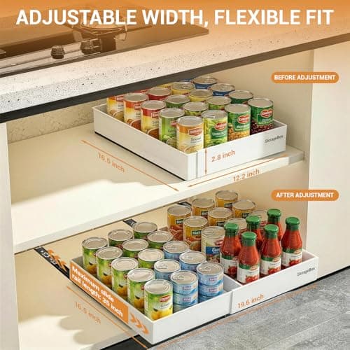 Soclik Adjustable Can Organizer for Pantry, Pull-Out Pantry Organizers and Storage, Soda Can Organizer - Great for Pantry, Kitchen Cabinet & Countertop (16.5" L x 12.2" W x 2.8" H (Adjustable Width)) - Thumbnail 3