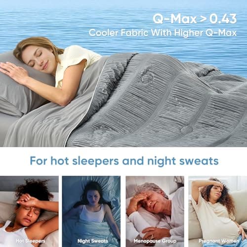 Snuggle Sac Cooling Comforter Twin Size – Q-Max 0.43 Striped Cooling Blanket for Hot Sleepers &Night Sweats,Lightweight Breathable Summer Blanket,Dual-Sided Silk Smooth,68x90 Inches,Dark Grey - Thumbnail 3
