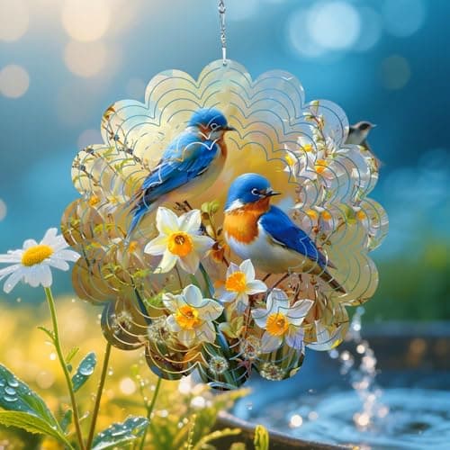 Blue Bird Metal Hanging Wind Spinners - Blue Bird Gifts for Women Mom Grandma Wife, Hanging Animations Wind Spinner for Outdoor & Indoor Decorations, 12 inch - Image 1