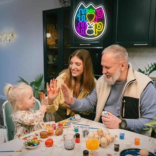 Easter Neon Sign Purple Egg Light Sign Easter Decor for Home Kitchen Living Room LED Carrots Neon Lights for Bedroom Bunny Decor Funny Gifts for Teens Families in Birthday Theme Party - Thumbnail 6