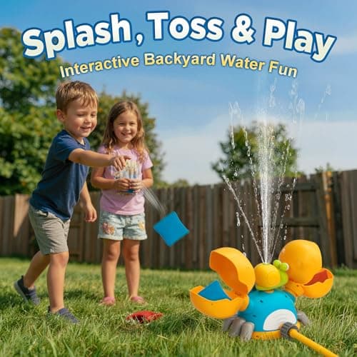 Water Sprinkler for Kids, 3-in-1 Crab Outdoor Toy with Toss Game, Batting Game & Splashing Fun, Attaches to Garden Hose, Summer Backyard Lawn Toy for Boys & Girls Ages 3-8 - Thumbnail 3