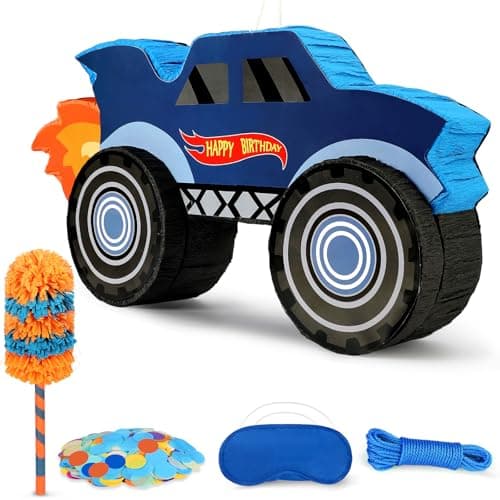 27" Race Car Piñata, Monster Truck Pinata Bundle with Blindfold and Bat Party Favors for Kids Boys Exciting Party Games Supplies - Image 1