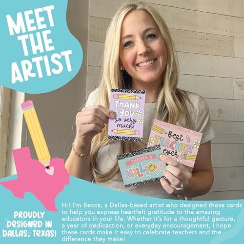 Hadley Designs Teacher Thank You Cards with Envelopes -24 Teacher Appreciation Cards Bulk, Cute Thank You Notes from Students, Teacher's Day End of School Year Christmas & Valentines Card for Teachers - Thumbnail 2