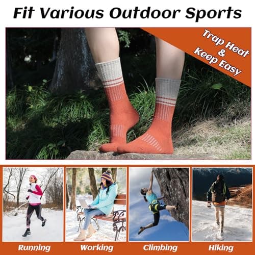 Juedverty Merino Wool Socks For Women Hiking Winter Boot Thermal Warm Thick Cushion Cozy Work Crew Socks 5 Pairs - Thumbnail 5