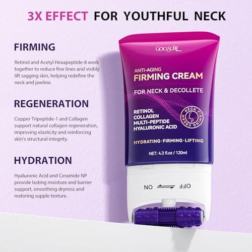 Neck Firming Cream with Roller, Tighten & Lift Neck & Chest Moisturizing Cream, Anti-Aging, Smooths Wrinkles & Crepey Skin, Visibly Firming, Multi-Peptide, Retinol, Collagen, Hyaluronic Acid 4.3 Fl Oz - Thumbnail 4