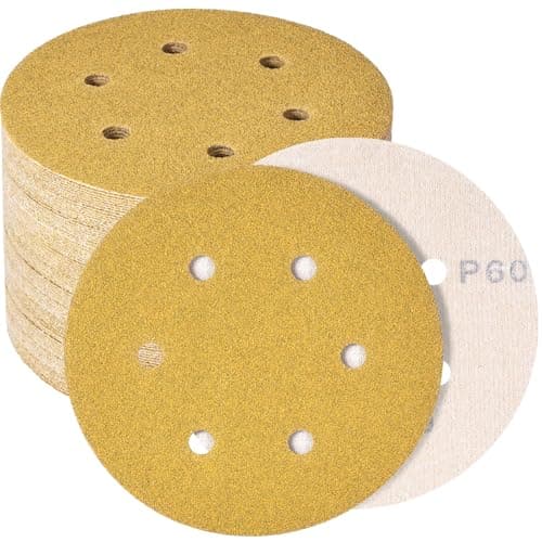 6-Inch 6-Hole Sanding Discs Hook and Loop, 60 Grit Sandpaper for Random Orbital Sander, 70 PCS Sand Paper for for Automotive and Woodworking Lijas Automotriz - Image 1