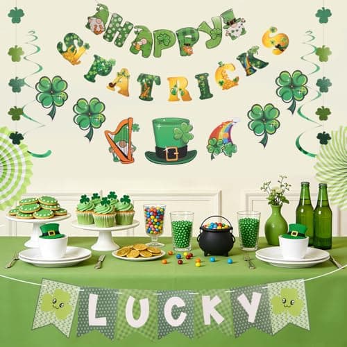 St Patricks Day Decorations,Pre-Assembled Saint Patricks Day Decorations Office Party,Shamrock Lucky Banner Garland Hanging Swirls St. Patrick's Day Decoration,Irish St Patricks Day Decor Accessories - Thumbnail 6