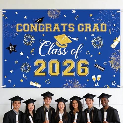Oeyliz Graduation Decorations 2026 Congrats Grad Banner Class of 2026 Graduation Banner 2026 Graduation Decor Class of 2026 Banner High School College Celebration Party Supplies Yard Sign (Blue) - Image 1