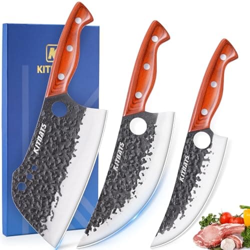 3PCS Hand Forged Butcher Knifes Set Razor Sharp Serbian Chef Knife Meat Cleaver Boning Knife Kitchen Set for Meat Cutting Cooking BBQ Gift for Men Women - Image 1