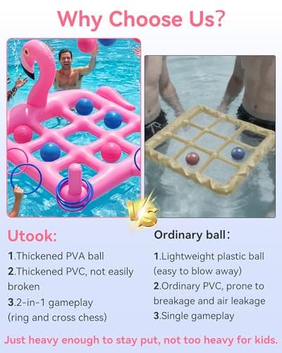 𝟐𝟎𝟐𝟔 𝐍𝐄𝐖 Utook Pool Party Toys Games Set -Giant Tic Tac Toe Pool Toy- 2-in-1 Inflatable Games -Thickened Leak-Proof PVC, Outdoor Water Toys for Toddlers Kids Age 4+, Use in Pool Beach Lawn - Thumbnail 4
