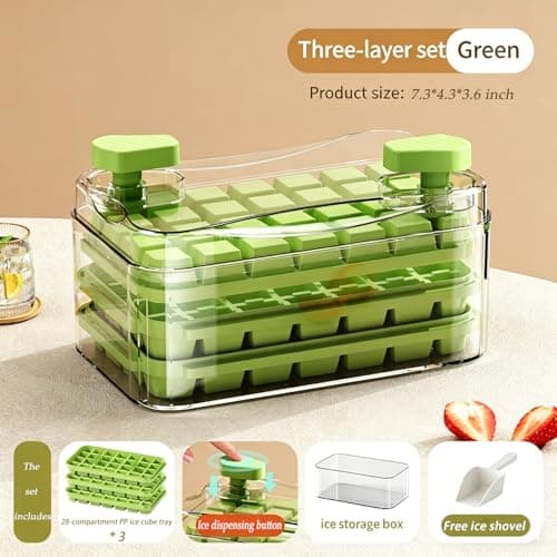 Dual-Pressure Ice Cube Tray with Storage Bin & Ice Scoop, 3-layers, 84Pcs Ices Cube Mold - Food Grade Easy Release Ice Maker - Thumbnail 2