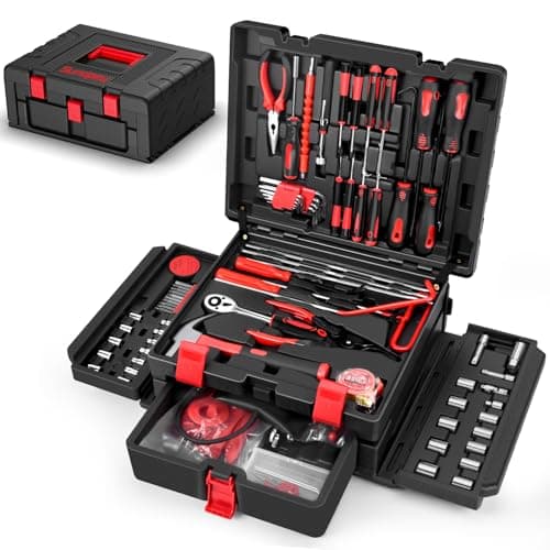 Sundpey 132-PCs Car Tool Kit - Portable General Basic Home and Automotive Repair Tool Set with Drawer for Men Women with Hook & Pick & Fastener & Valve Stem Removal Tools for RV Truck Motorcycle Bike - Image 1