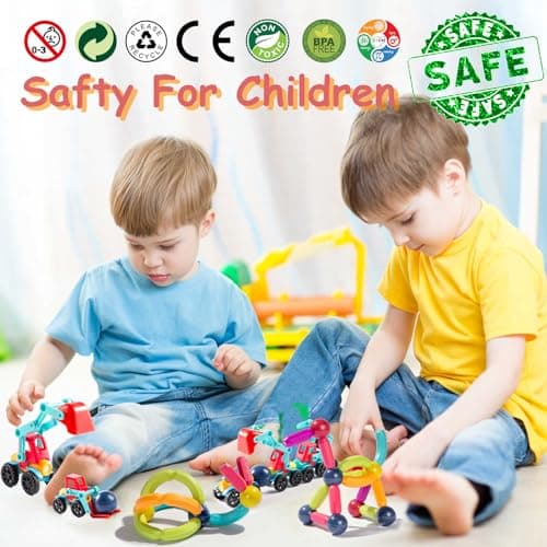 Titrot Magnetic Blocks Kids Toys, Magnetic Building Sticks STEM Educational Sensory Toy Preschool Learning Montessori Toys for Toddlers Boys Girls Ages 3-8 with 1 Car - Thumbnail 6