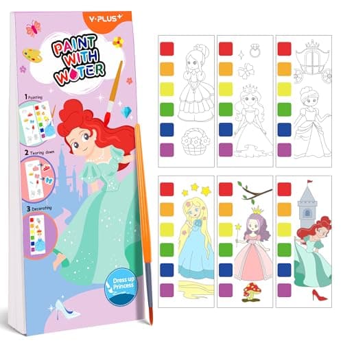 YPLUS Pocket Watercolor Book for Toddler, Art Activities Craft Toys Watercolor Painting Paper for Kids,Gift for Kids Ages 1-3, 2-4, 4-6, Drawing with Brush- Princess - Image 1