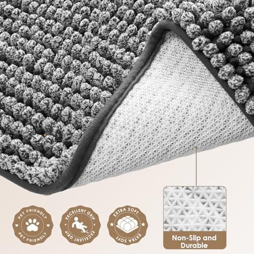 EHEYCIGA Super Absorbent Dog Door Mat for Muddy Paws 24x16 Inch Indoor, Front Doormat Outside Entrance, Quick Dry Chenille Washable Dog Crate Bed, Non-Slip Pet Rug Mud Mat Outdoor Entryway, Grey - Thumbnail 6