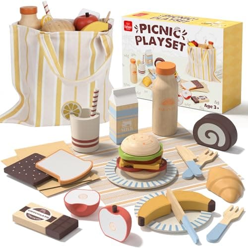 Lehoo Castle Wooden Play Food Set, Toy Food for Toddlers 1-3, Pretend Play Kitchen Accessories, Cutting Food Toys, Montessori Sorting Toys for Kids 3-5 Girls Boys - Image 1