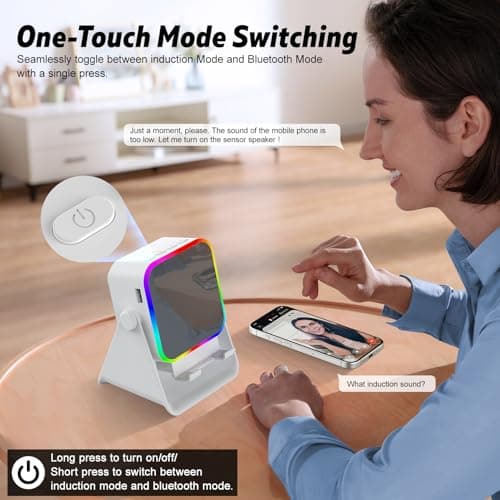 TARKARI Wireless Induction Speaker, 5 in 1 Bluetooth Speaker with Phone Stand, Charging Function 360° Rotation Phone Holder Compatible with iPhone Android iPad Samsung, Birthday Gifts for Men Women - Thumbnail 5