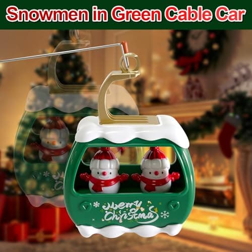 Christmas Tree Topper, Star Motion Rotating Santa's Reindeer Sleigh + Snowmen in Green Cable Car with Merry Xmas Slogans, Illuminated LED Star Christmas Party with Music for Christmas Tree Decor - Thumbnail 4