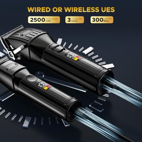 Professional Hair Clippers for Men Cordless Beards Trimmers Kit with LED Display Electric Beard Trimmer for Kid Rechargeable Trimmer Haircut Grooming Kit Gift for Men Women Barber Kids (Black) - Thumbnail 4
