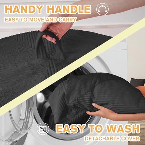 Homguava 5FT Bean Bag Chairs for Adults Teardrop BeanBag Chair Comfy Memory Foam Bean Bags Two-Tone Distressed Velvet&Corduroy Washable Cover for Living Room, Home (Corduroy, Black) - Thumbnail 6