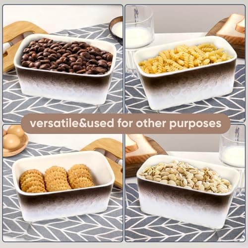 GLAVIONIX Butter Dish with Lid, 6.5" Large Butter Container for Countertop, Ceramic Brown Butter Keeper Container with Knife, Bamboo Cover and High-Quality Silicone Sealing for Home Decor - Thumbnail 6