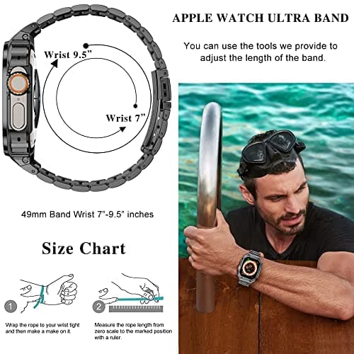 HASLFM Metal Case and Bands Compatible with Apple Watch Ultra 2/Ultra,Stainless Steel Strap and Protector Cover for iWatch,Men Watch Strap for Apple Watch 49mm (Grey) - Thumbnail 3