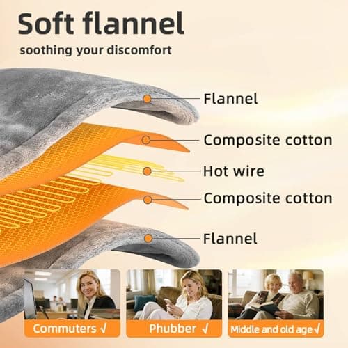 RAINOVA Heating Pad for Neck, Back and Shoulders, Electric Heat Pad for Pain Relief, Christmas Gifts for Women Men Mom Dad, Electric Pad with 6 Heat Settings, Overheating Protection & ETL/UL Certified - Thumbnail 3