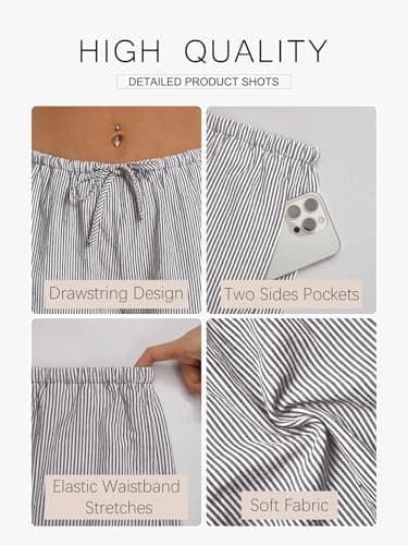 GKBK Boxer Shorts for Women Gingham Pajama 2026 Summer Spring Casual Lounge Sleep Striped Pinstriped Shorts Y2K Beach Bottoms Trendy Black White Stripe L - Thumbnail 5