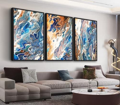 Large Framed Abstract Wall Art - Modern Colorful Flow Geode Marble Wall Pictures 16"x24" Set of 3 Contemporary Vortex Canvas Painting Prints Artwork for Living Room Bedroom Office Decor - Image 1