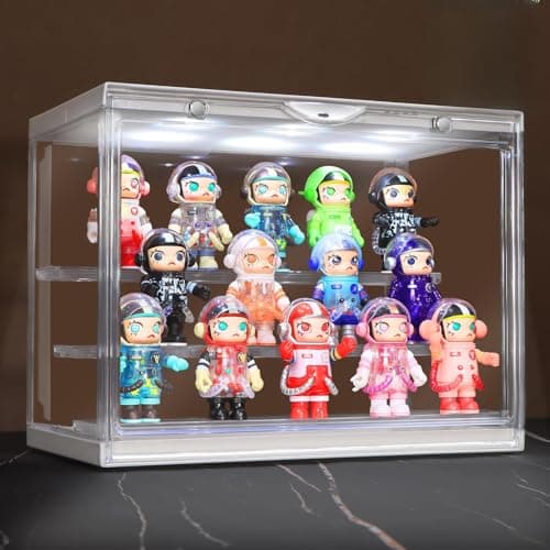Naconmlet LED Acrylic Display Case for Collectibles, Cordless Power Stacking Showcase with 3-Tier Steps - Clear Dustproof Protector Box with Magnetic Door for Action Figures, Popmart, Funko pop - Image 1
