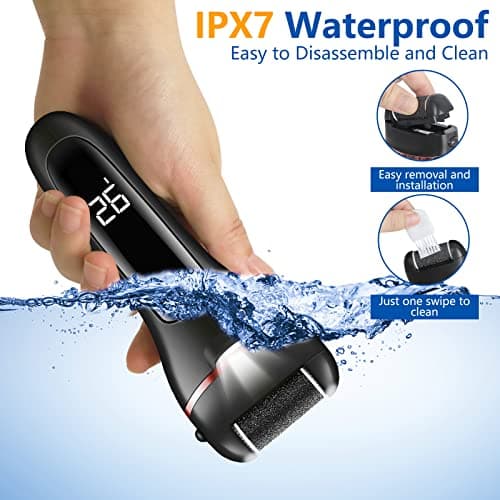 zikillya® Electric Foot Callus Remover, 16 Pack Foot File Pedicure Kit Tools,Waterproof Foot Scrubber Dead Skin Remover with 3 Roller Heads & 2-Speed Power Pedicure Tools for Feet Hands Heel (Black) - Thumbnail 4