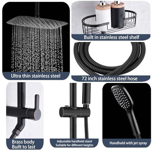 SonTiy Rain Shower Head System with Handheld Spray, 360° Adjustable Shower Arm Exposed Showerhead Kit with Caddy for Whole Family, 1.8 GPM, Oil Rubbed Bronze - Thumbnail 5