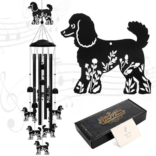 Poodle Wind Chimes for Outside, 34.6 Inch Weather-Resistant Metal Wind Chimes with 4 Aluminum Tubes, Pet Memorial Sympathy Gift for Poodle Dog Lovers, Patio Yard Garden Decor - Image 1