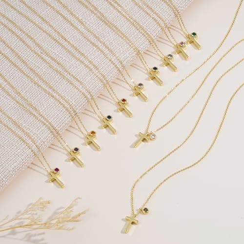 Turandoss Gold Cross Necklace for Women Trendy - 14K Gold Plated Dainty Cross Pendant Birthstone Necklaces, December Birthstone Necklace, Created Tanzanite Necklaces for Women Girls Jewelry Gifts - Thumbnail 6