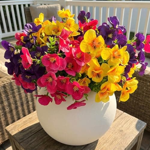 trytuny Artificial Flowers for Outdoor, Realistic Faux Plants for Outside Indoor Porch Patio Window Box Planter Home Decor (12pcs - Yellow Purple Rose red) - Thumbnail 5