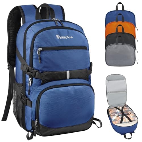 Seektop Lightweight Travel Backpack for Men Women, Multiple Pockets 40L Hiking Backpack Foldable Carry on Backpack for Outdoor Camping Sport Leisure (Blue) - Image 1