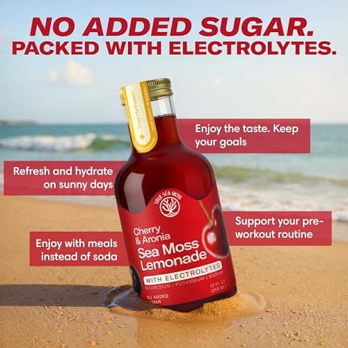 Cherry Aronia Sea Moss Electrolyte Lemonade – Fruit Hydration Drink – No Added Sugar with Sea Moss & Electrolytes – 4 x 12 fl oz Bottles – Made in USA - Thumbnail 5
