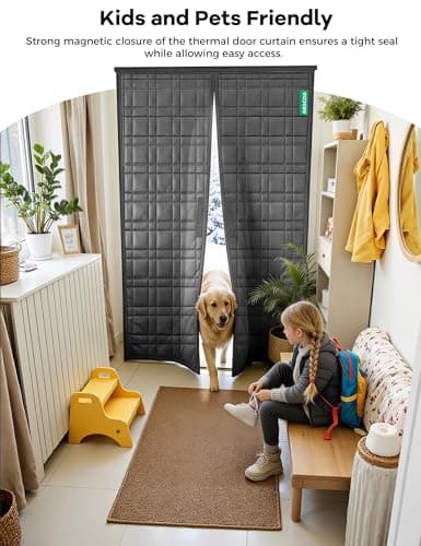 AEOCOO Thermal Door Curtain, Fit Size up to 36 x 80 Inches, Magnetic Insulated Door Curtains for Doorway/Front/Back/Basement, Oxford Cover with Thick Cotton to Keep Warm Winter, Grey, Rectangle - Thumbnail 3