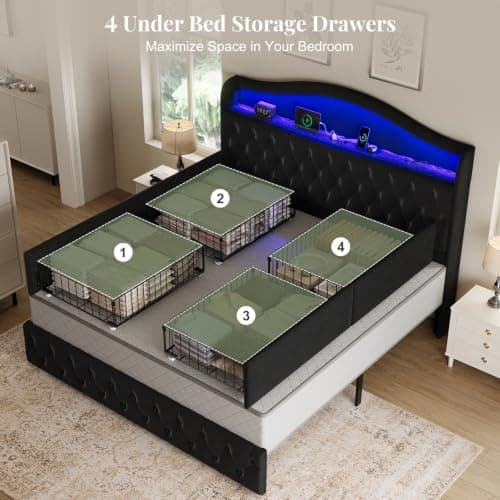 Uteeran King Size Bed Frame and Headboard & 4 Storage Drawers - Thumbnail 6